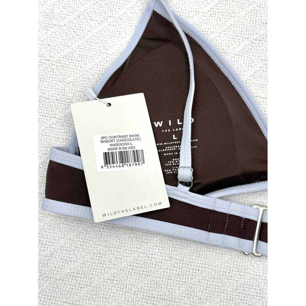 WILO The Label 3PC Contrast Bikini Set with Skirt Chocolate Brown Blue Large‎ - Picture 5 of 11
